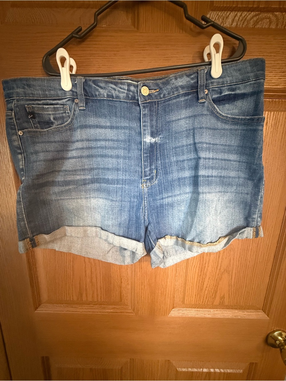 High-Rise Light Blue Rolled-Hem Denim Shorts